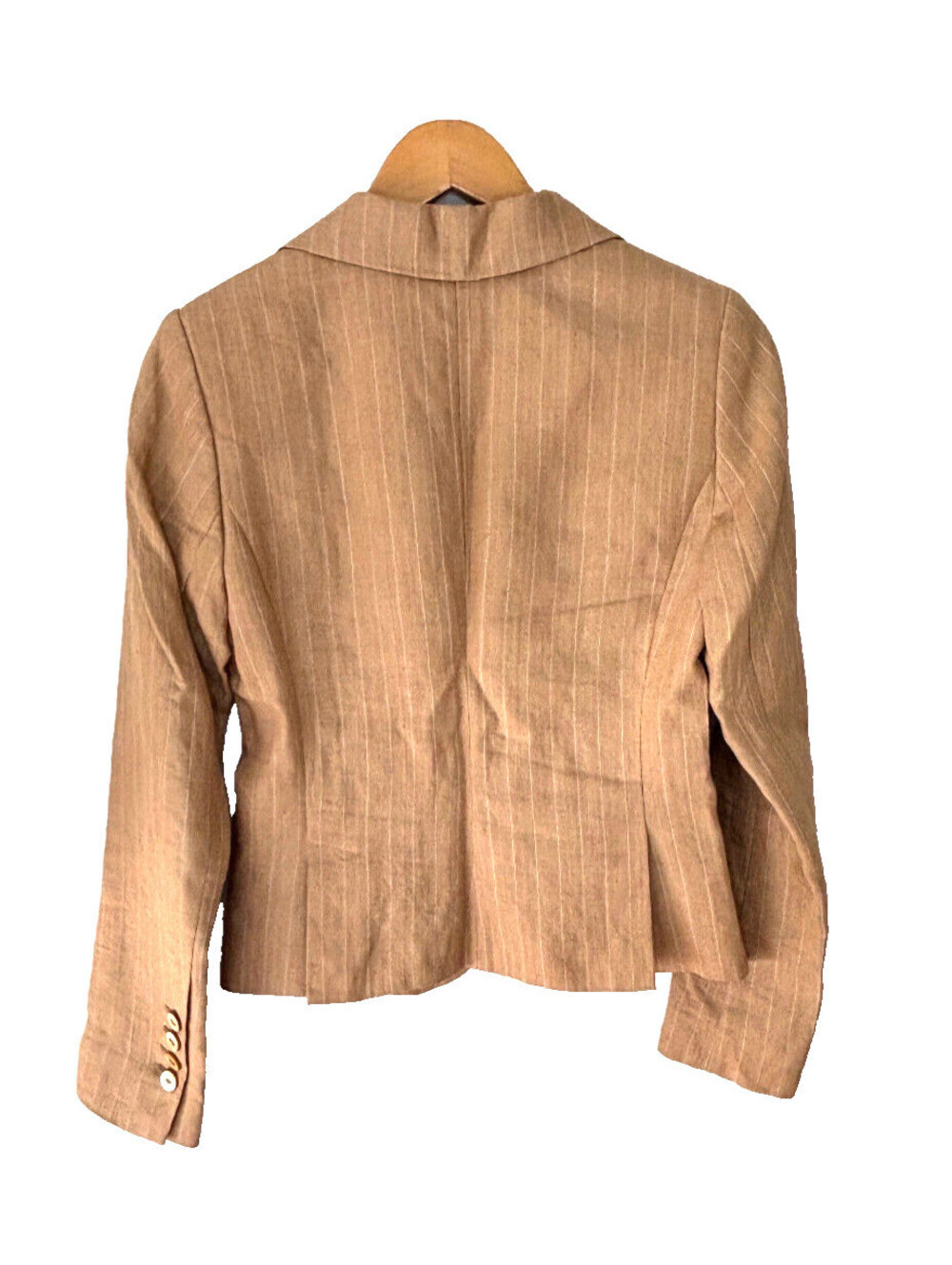 H&M Linen Blend Blazer Suit Jacket Striped Dark Cream Business Womens Size 4 - Picture 4 of 7